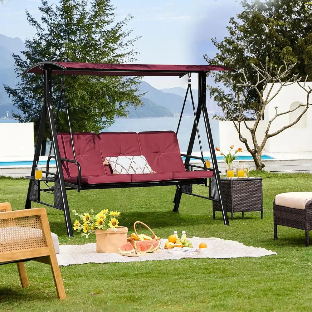 Weather-Resistant 3-Seat Outdoor Patio Swing Chair, Deluxe Porch Swing for Garden, Poolside, and Balcony