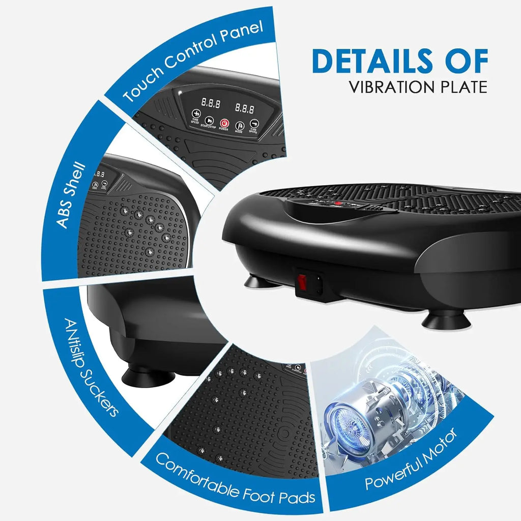 Home Exercise Vibration Plate, Steel Material, Gray Color, for Lymphatic Drainage & Weight Loss, with Resistance Bands & Remote