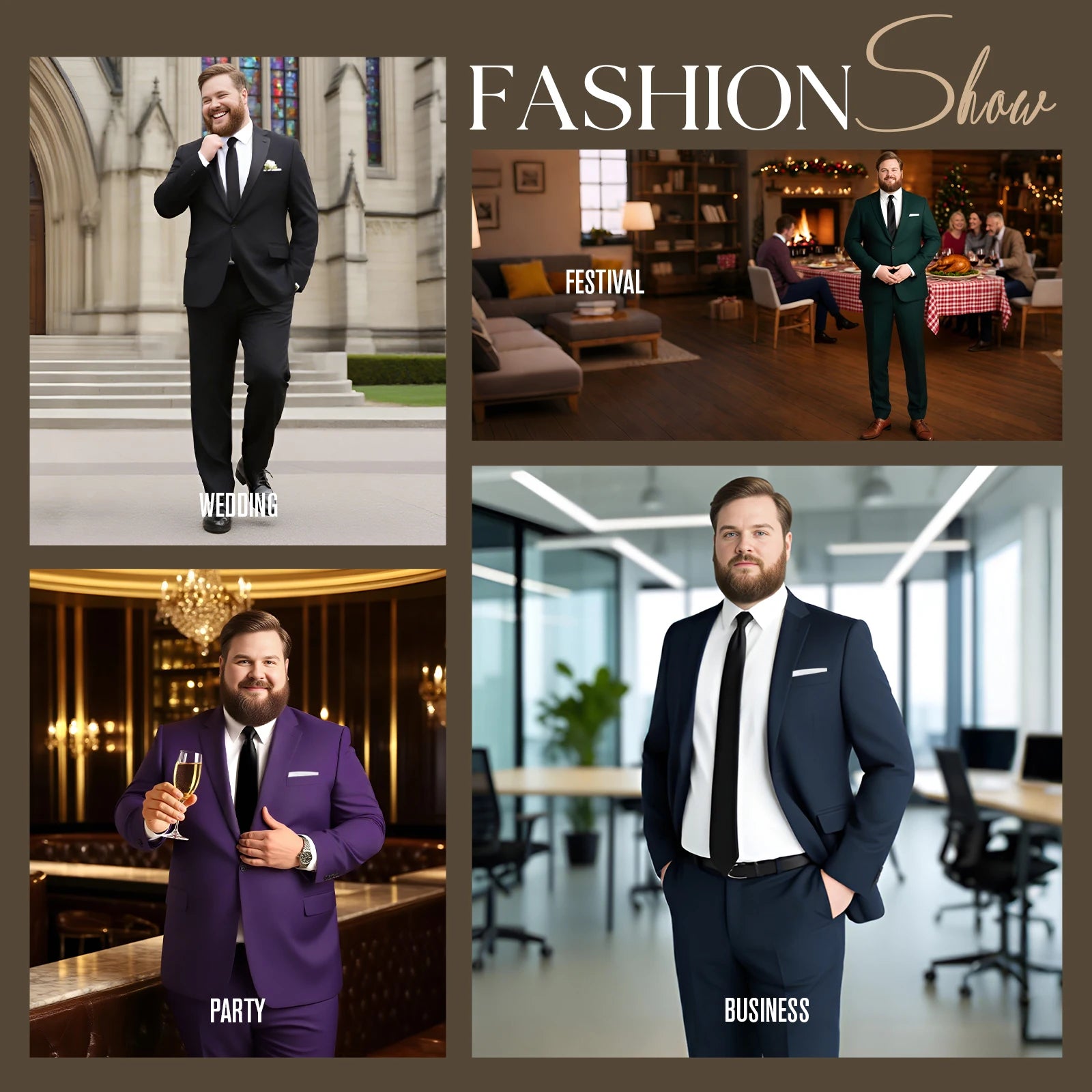 Men's Big & Tall 2-Piece Suit Set - Single Button for Wedding