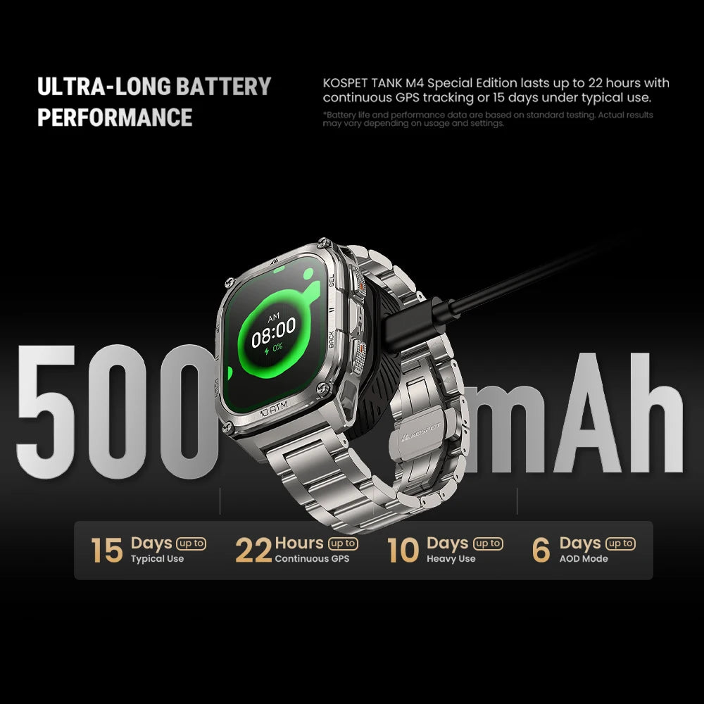 KOSPET Tank M4 Special Edition Men's Smartwatch 1.96 Inch AMOLED 10ATM Waterproof Freediving Offline Maps GPS 2 Wristbands