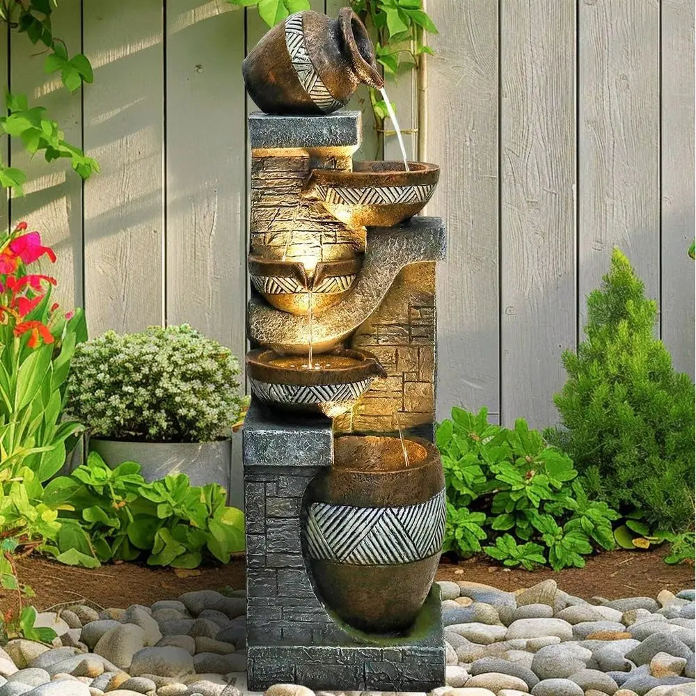 Multi-Level Outdoor Water Fountain - 42.5 Tall Cascading Feature - Ideal for Decks, Patios, Yards