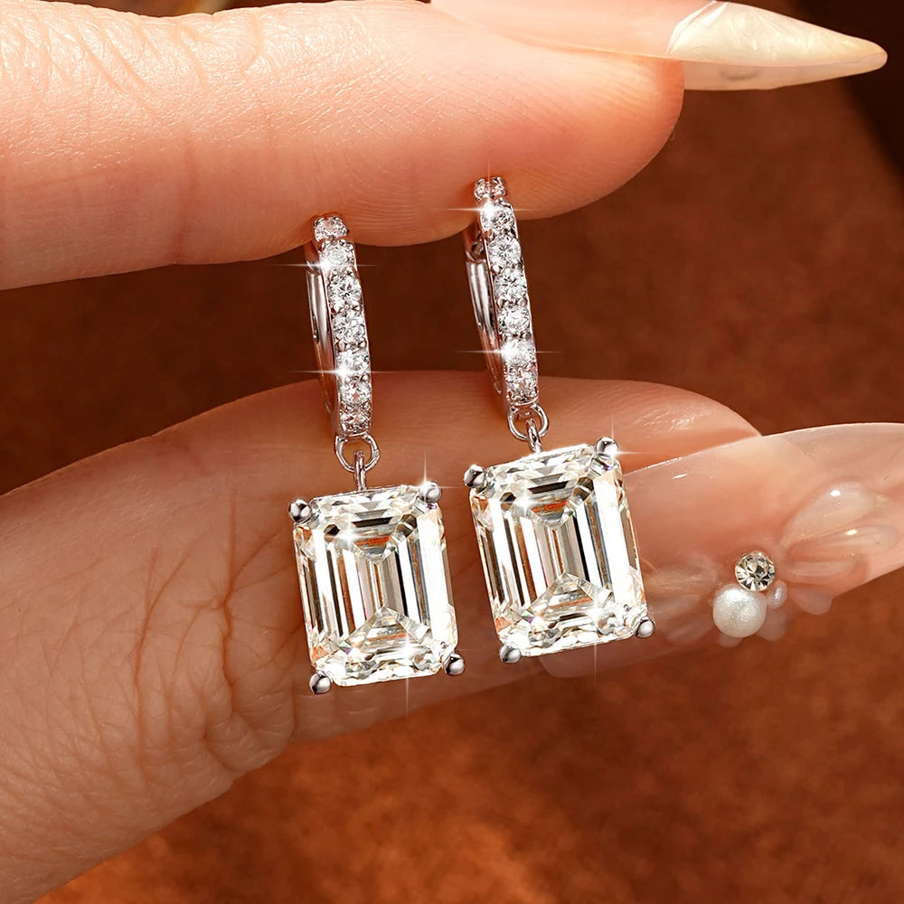 OXTAO Drop Earrings Necklace Jewelry Set D VVS1 with Certified Emerald Cut Moissanite Pendant Necklace for Women Luxury Anniversary Gift
