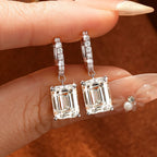OXTAO Drop Earrings Necklace Jewelry Set D VVS1 with Certified Emerald Cut Moissanite Pendant Necklace for Women Luxury Anniversary Gift
