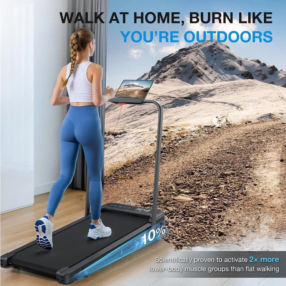 Compact Folding Treadmill with Incline, Handle Bar, and Voice Control for Home Use