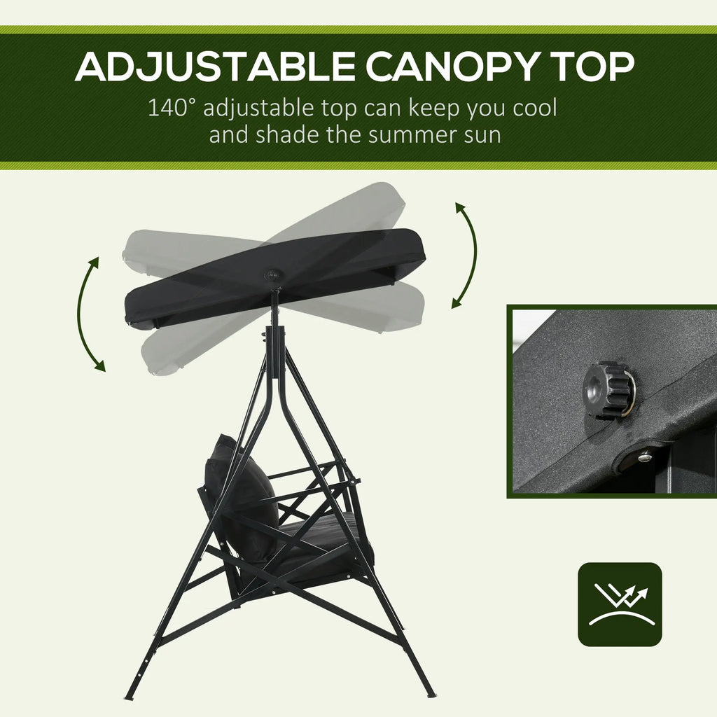 3-Seat Porch Swing Outdoor Swing Adjustable Canopy Cushion Black