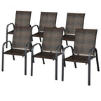 6 Pack Stackable Dining Chairs Outdoor PE Wicker Patio Arm Chairs with Rustproof Steel Frame, Bistro Deck Chairs, Customized