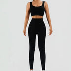 Women's Workout Outfits Ribbed Tank 2 Piece Seamless High Waist Gym Outfit Yoga Shorts Leggings Sets
