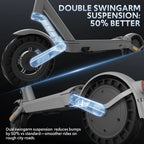 Electric Scooter for Adults with Double Swing-Arm Suspension, 21-Mile Range - 10" Tires & Full 360° Lights