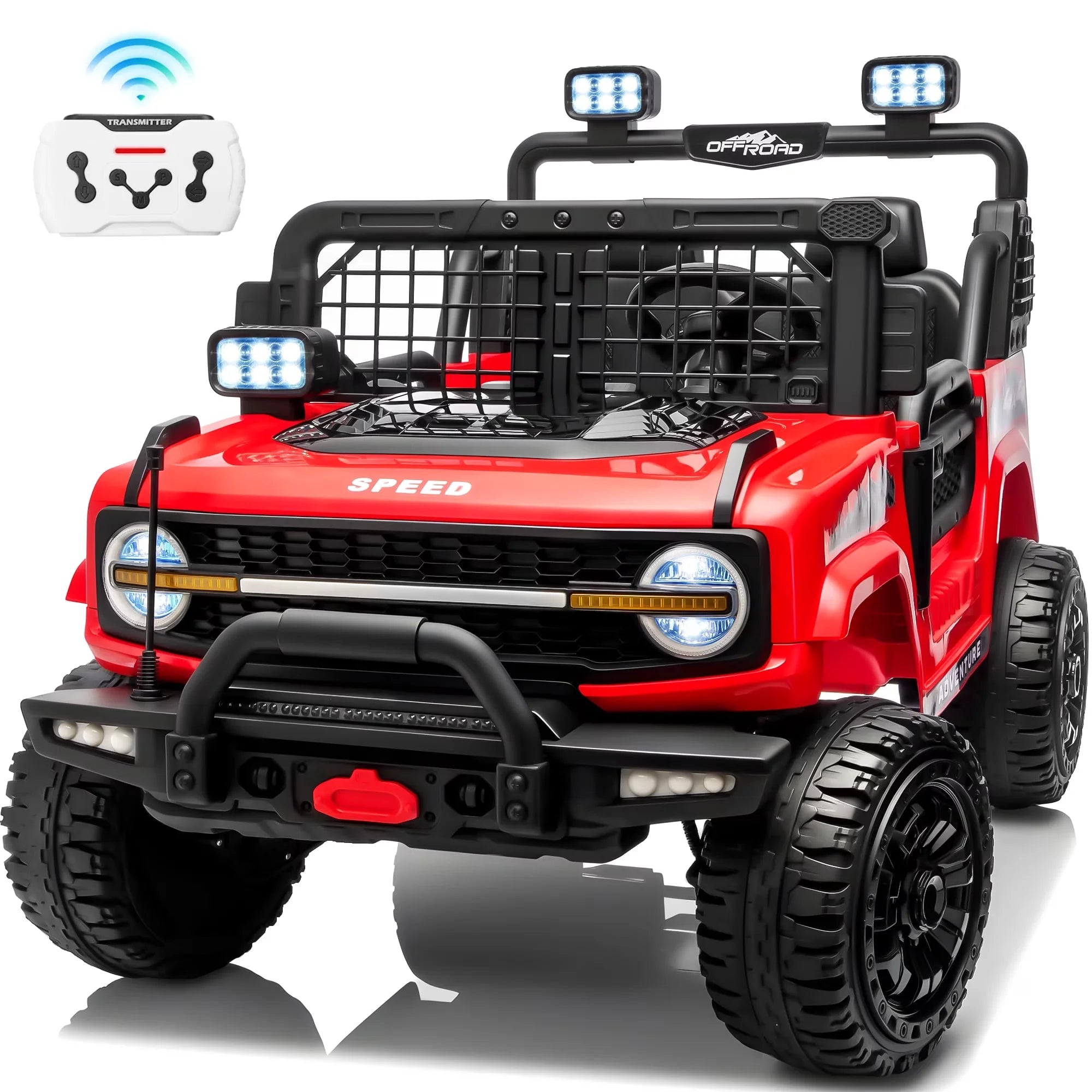 2 Seater 24V Kids Electric Ride On Off-Road Truck with Remote Control Bluetooth LED Lights, 2-Seat Ride On Vehicle Toy for Kids Boys Girls Gift