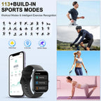 Smart Watch(Answer/Make Calls), 1.96" Smartwatches, Fitness Tracker, Sleep Monitor, Pedometer, 100+ Sport Modes, IP68 Waterproof