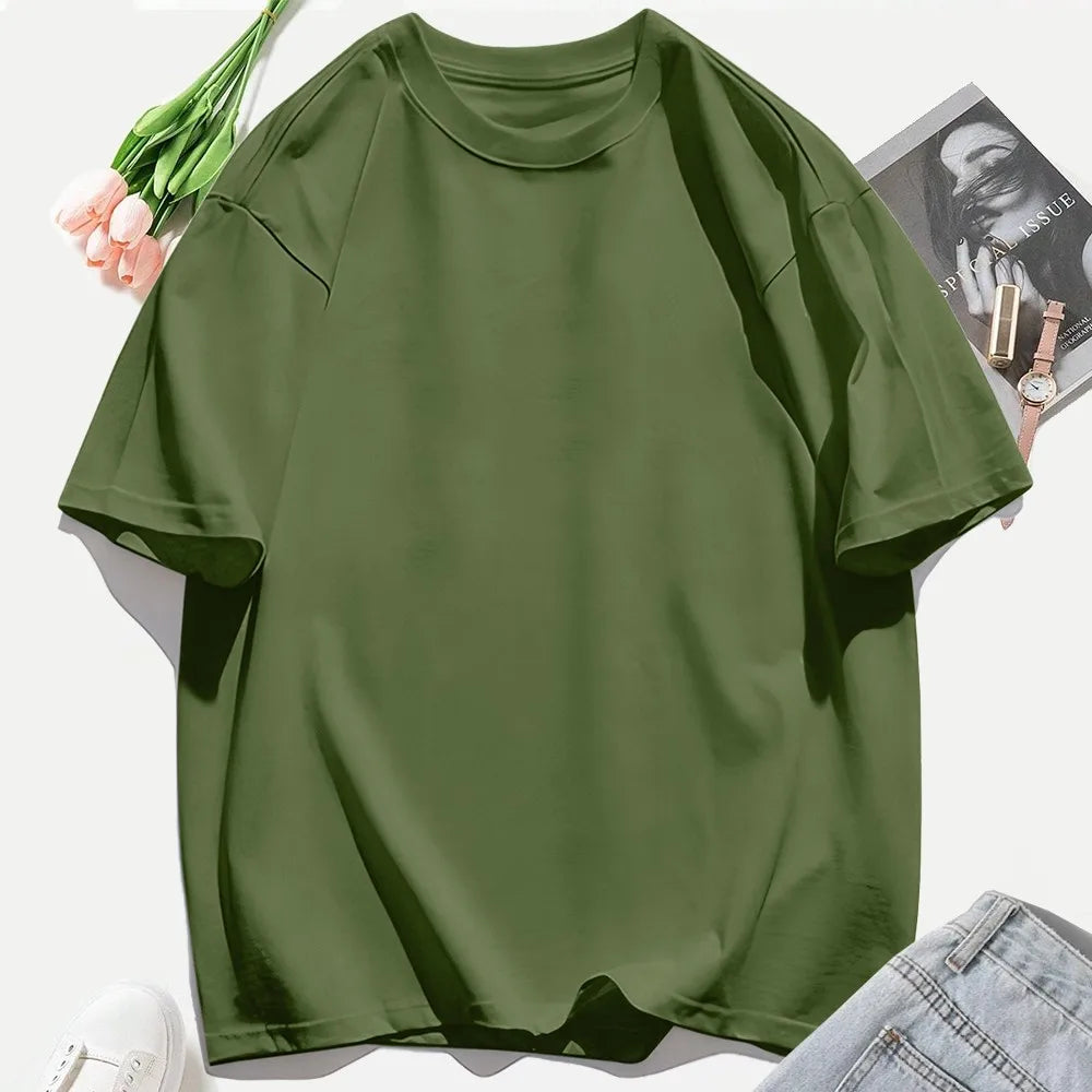 Short Sleeve T-shirt Minimalist Solid Plain Cotton O Neck Oversized Loose Sport Daily Women Summer All Season