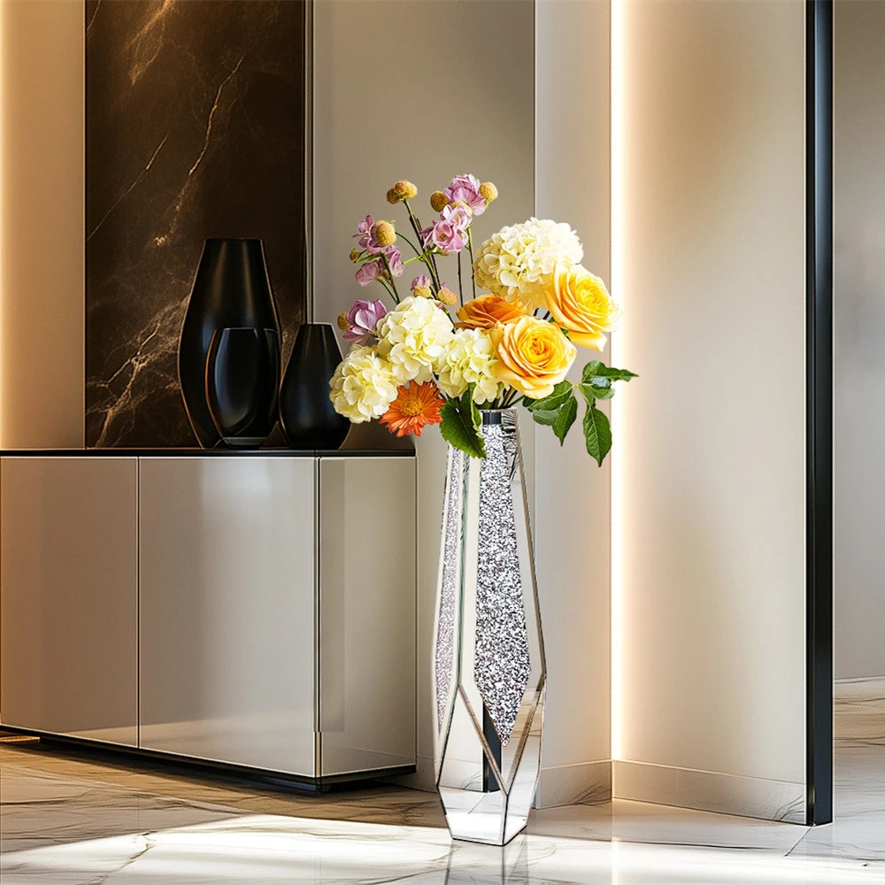 Crushed Diamond Mirrored Flower Vase Standing Large Size