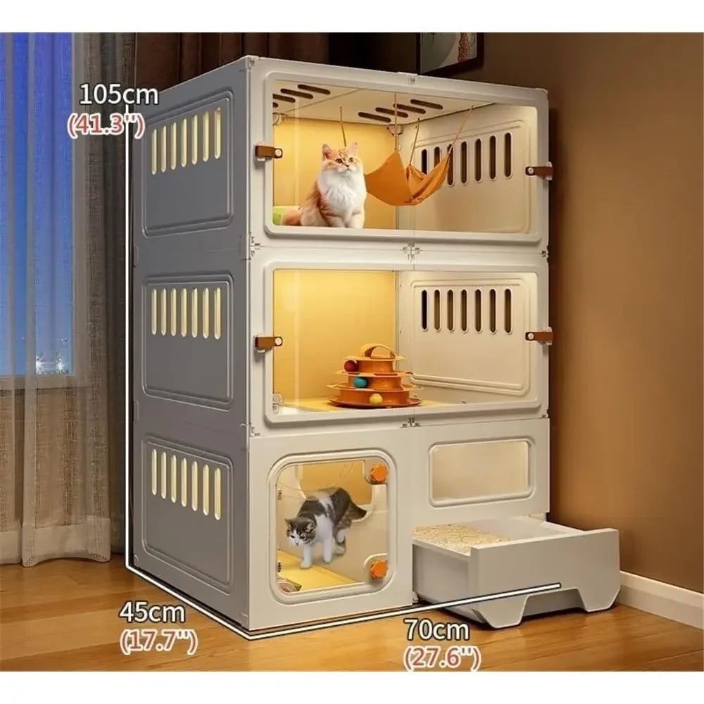 Indoor Large Cat Enclosure with Litter Box and Transparent Door (105x45x70cm)