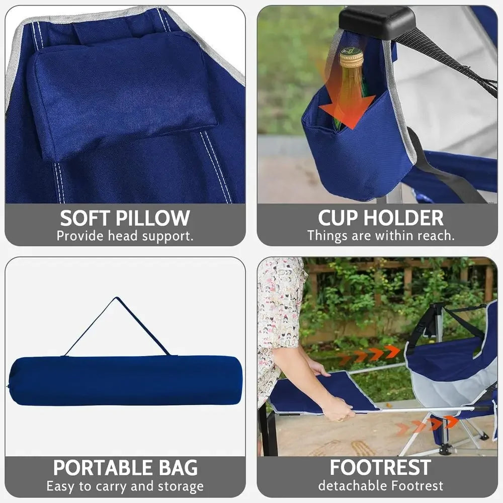 Oversized Portable Hammock Swing Chair with Adjustable Backrest, Lightweight Rocking Outdoor Seat Supports 440lbs - Blue
