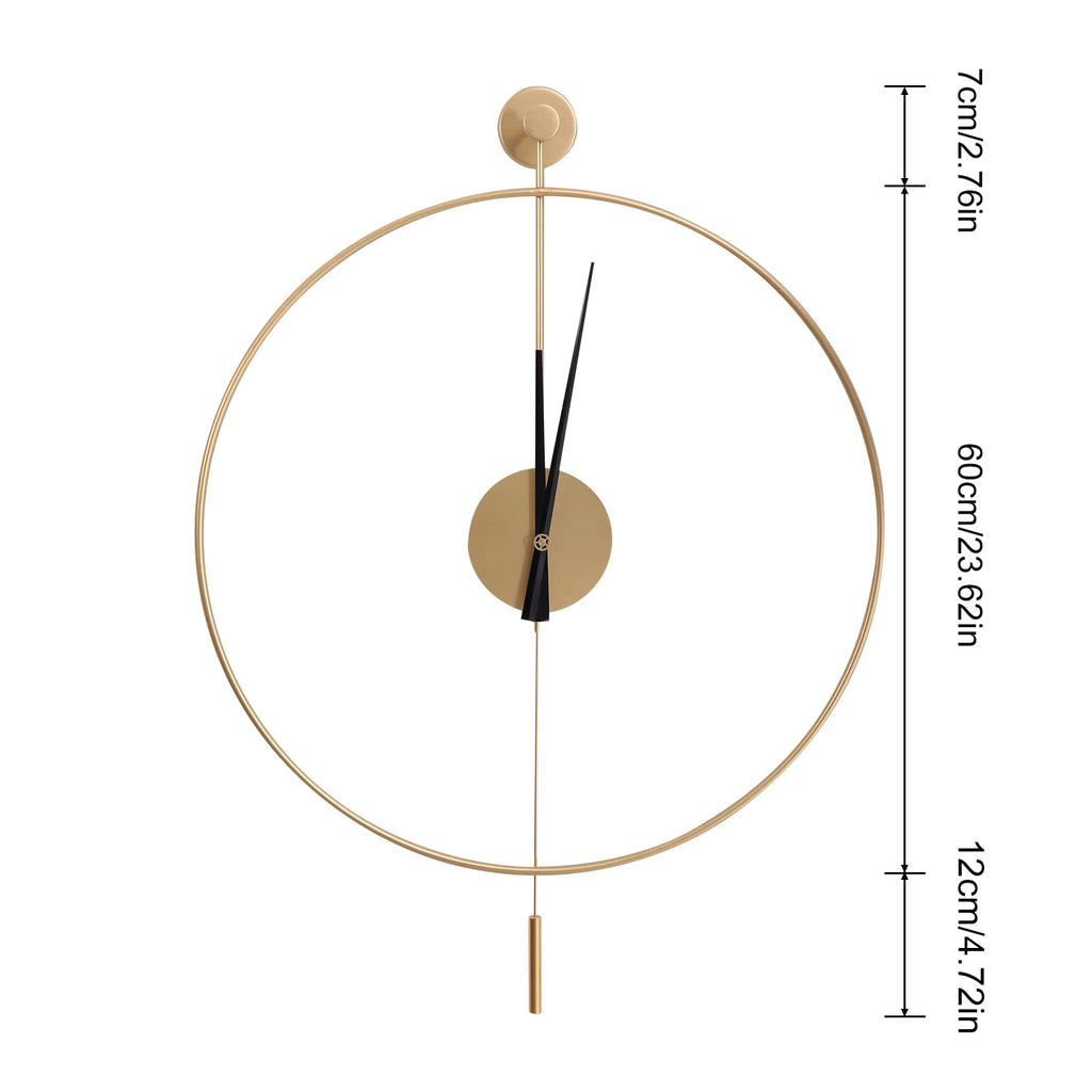 Classical Large Decorative Wall Clock with Pendulum, Modern Non-Ticking Silent Metal Wall Clocks for Living Room, Bedroom, Study, Office, 23.6" (Gold)