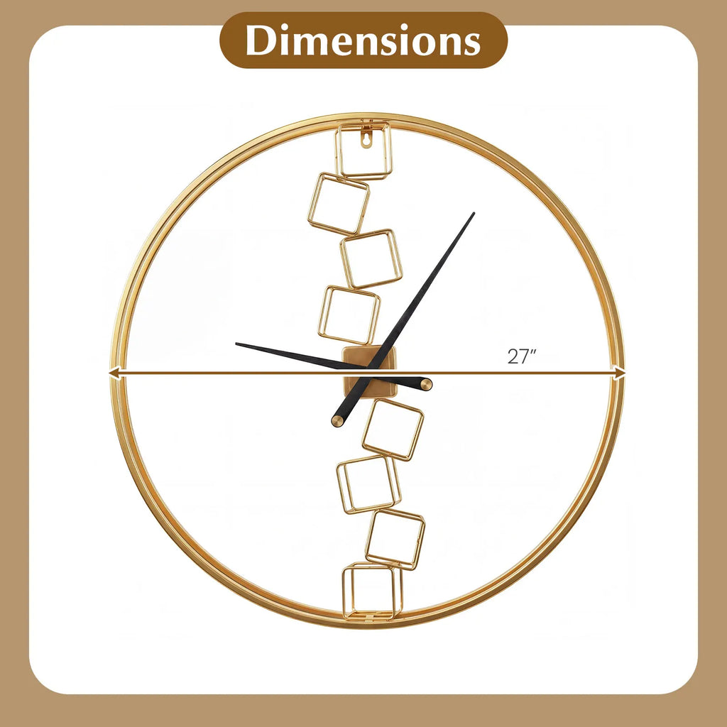 Large Wall Clock, 27” Nordic Style Big Metal Clock, Non-Ticking Decorative Clock