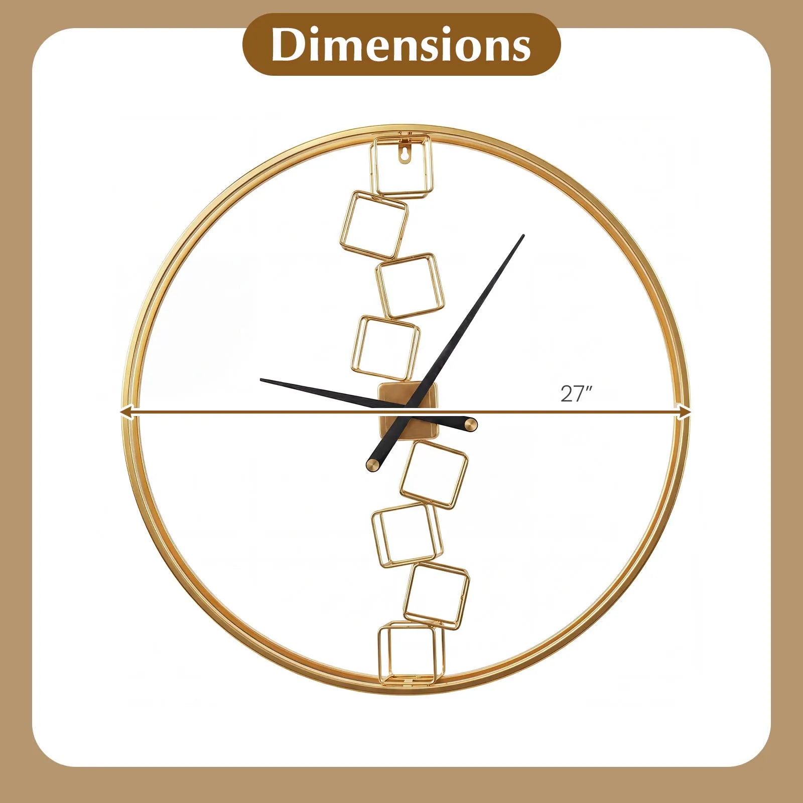 Large Wall Clock, 27” Nordic Style Big Metal Clock, Non-Ticking Decorative Clock