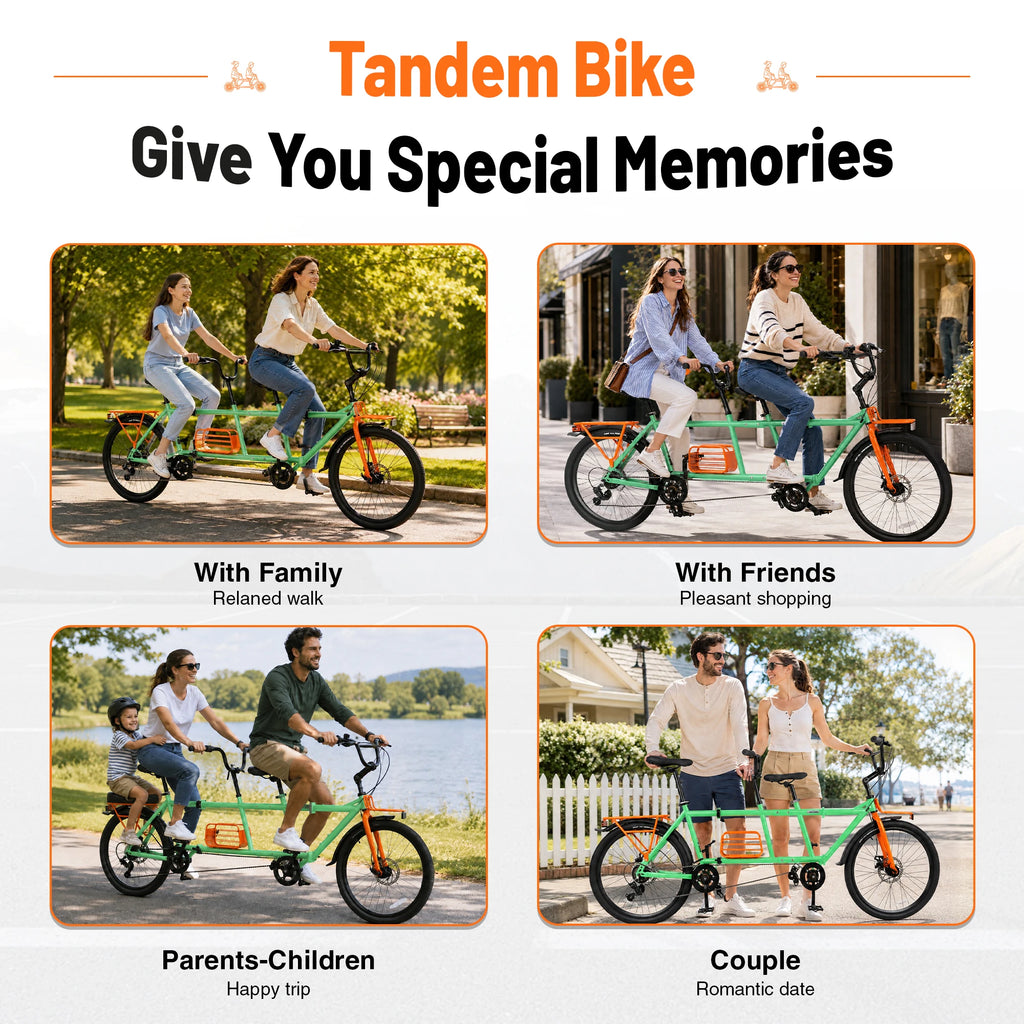 ZUKKA 24" Tandem Bike Double Rider Bicycle All Terrain Tire with Basket Rack for Couple Family Outdoor Cycling