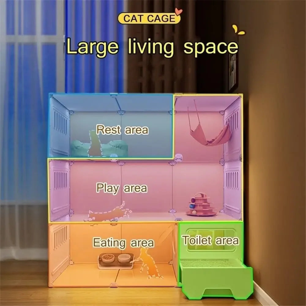 Indoor Large Cat Enclosure with Litter Box and Transparent Door (105x45x70cm)