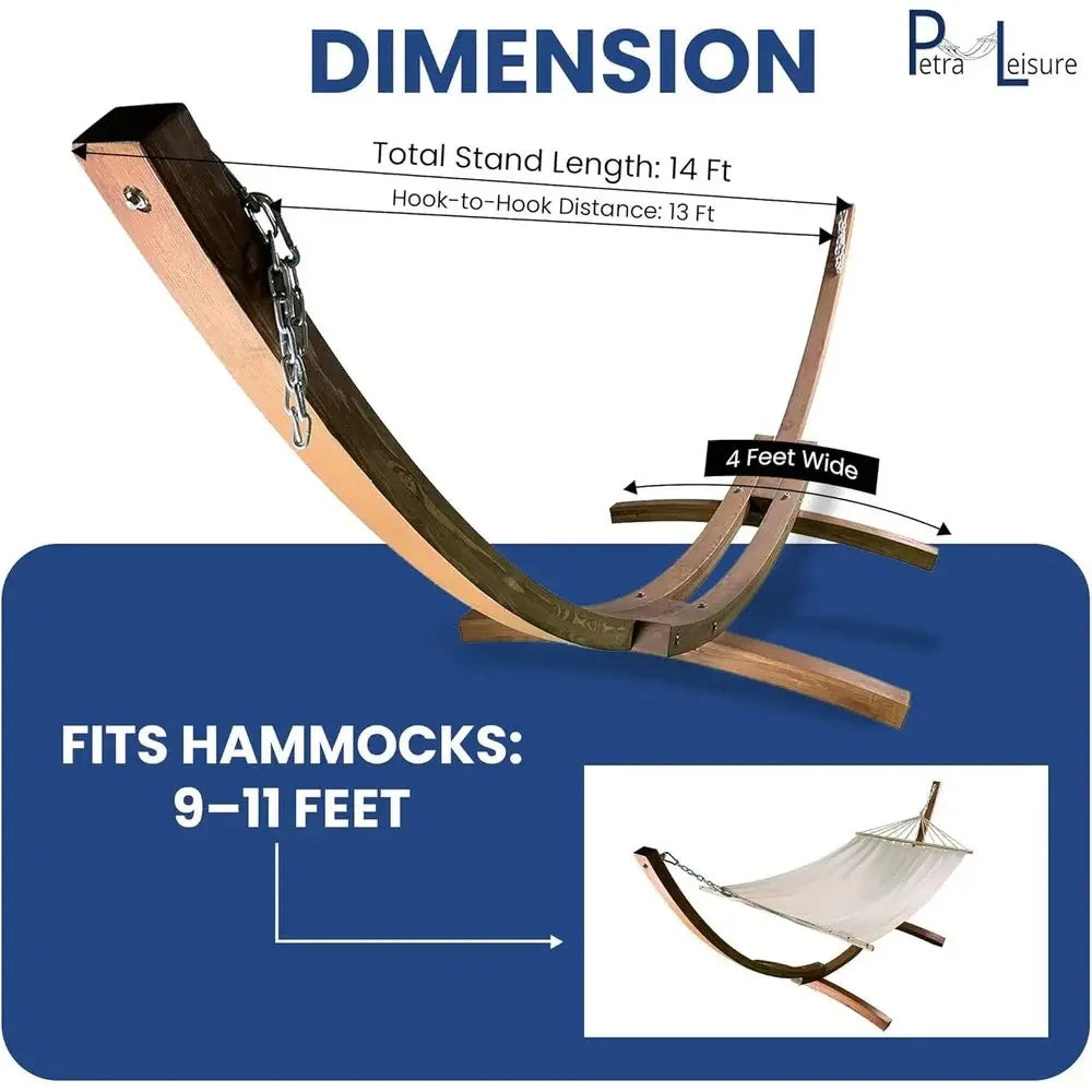 14ft Durable Wooden Hammock Stand - 450 lbs Capacity, Natural Stain Finish