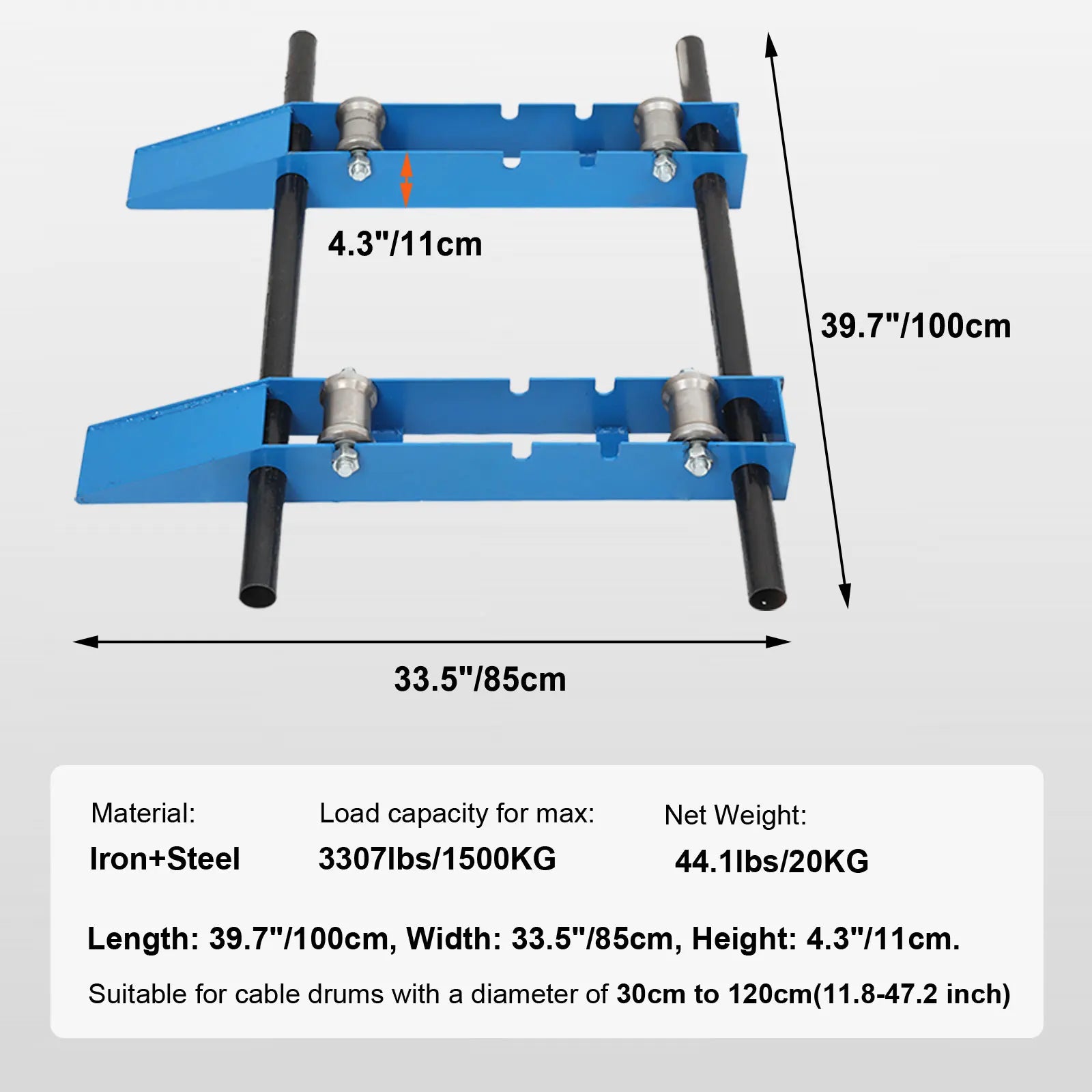 Industrial Steel Wire Dispenser 1500kg Cable Drum Roller Pay-off Stand Steel Wheel Cable and Optical Cable Pay-off Tool