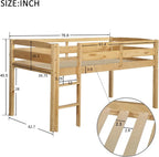 Twin Size Wood Low Loft Bed Frame with Full Length Guardrails