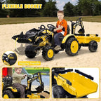 24V 3-in-1 Ride-On Tractor with Excavator & Bulldozer Modes — Kids Electric Construction Vehicle with Trailer, Digger, Shovel Bucket, Parent Remote Control, LED Lights, Music & USB, Battery