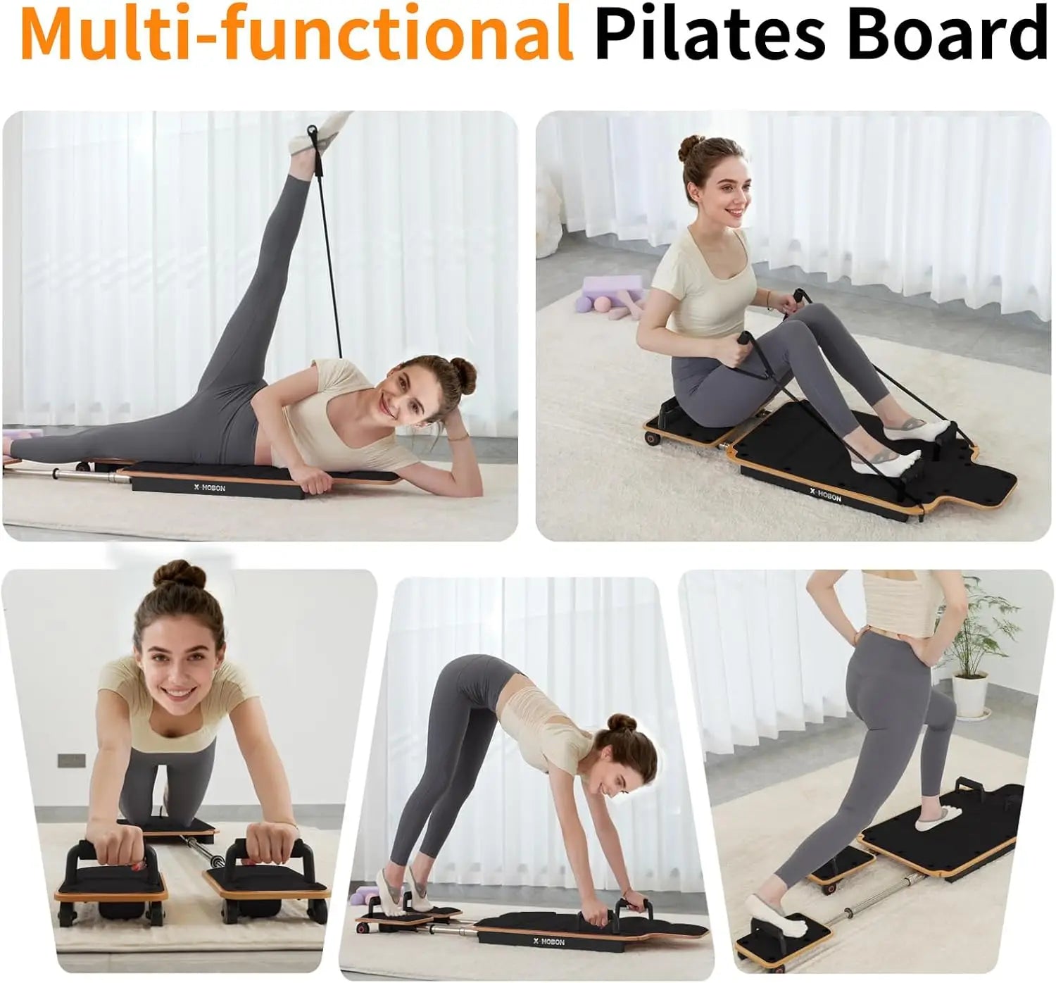Home Workout Pilates Board in Maple Wood & Steel, Natural Color, Quick Assembly & Adjustable Resistance