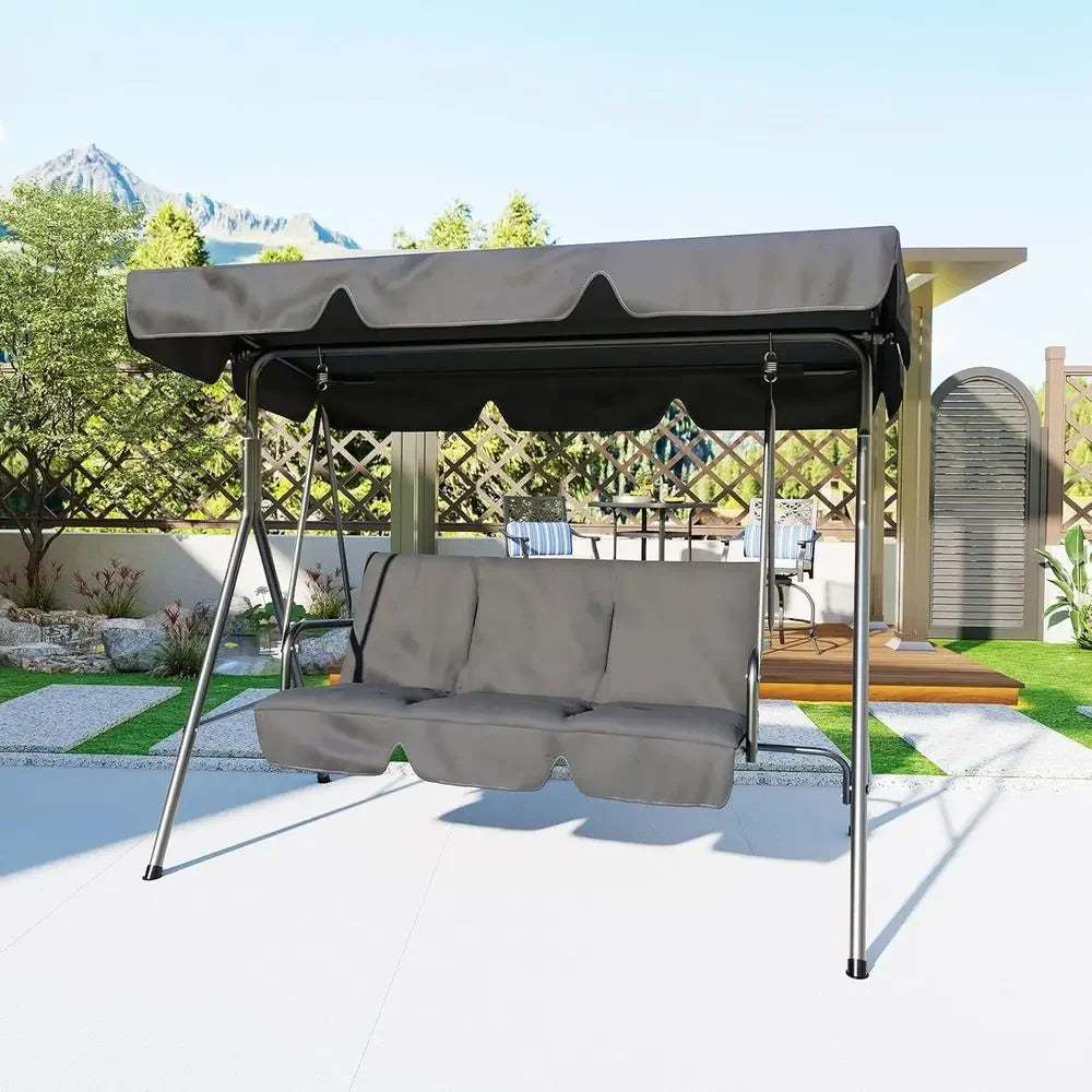 3-Person Adjustable Shade Outdoor Swing Chair for Patio and Porch