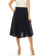 Plus Size Solid Flared Midi Skirt Lightweight A-Line For Everyday Wear