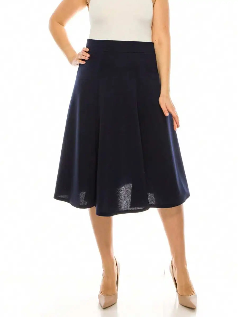 Plus Size Solid Flared Midi Skirt Lightweight A-Line For Everyday Wear