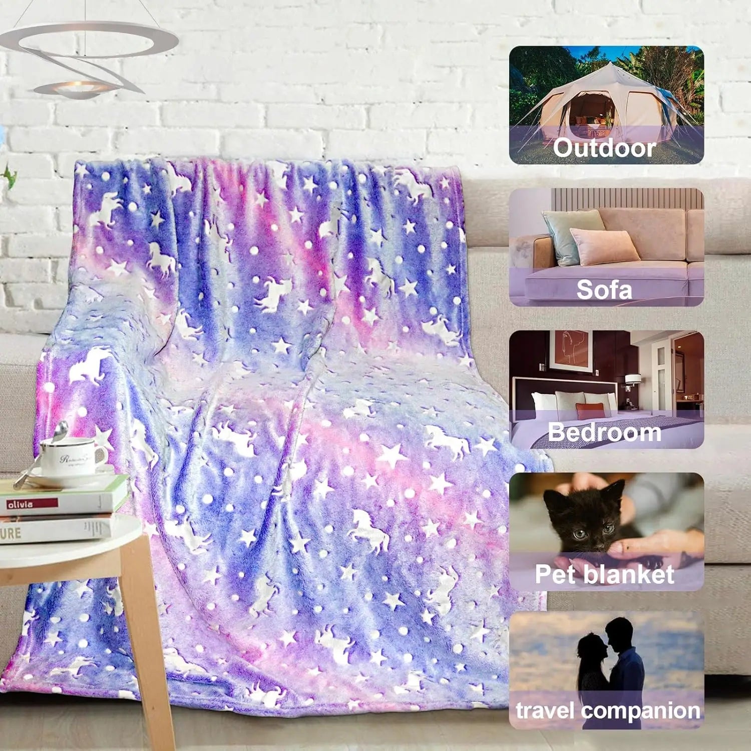 Unicorn Glow in The Dark Blanket, Unicorn Blanket for Girls/Kids, Unicorns Gifts for Girls Age 3-12, Toddler Blanket for Kids, S