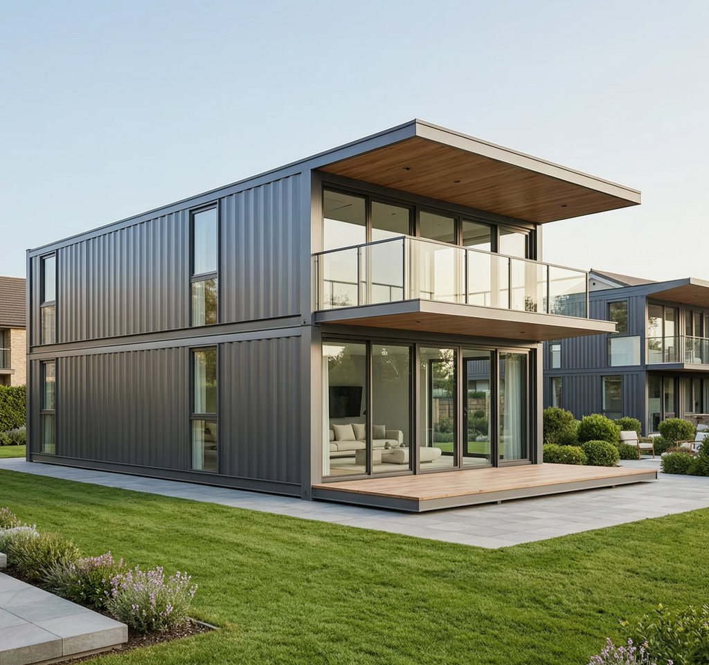 Portable Modular House Bedroom Bathroom Kitchen Beachside Vacation Rental Living with Ocean View and Sunset Relaxation Deck