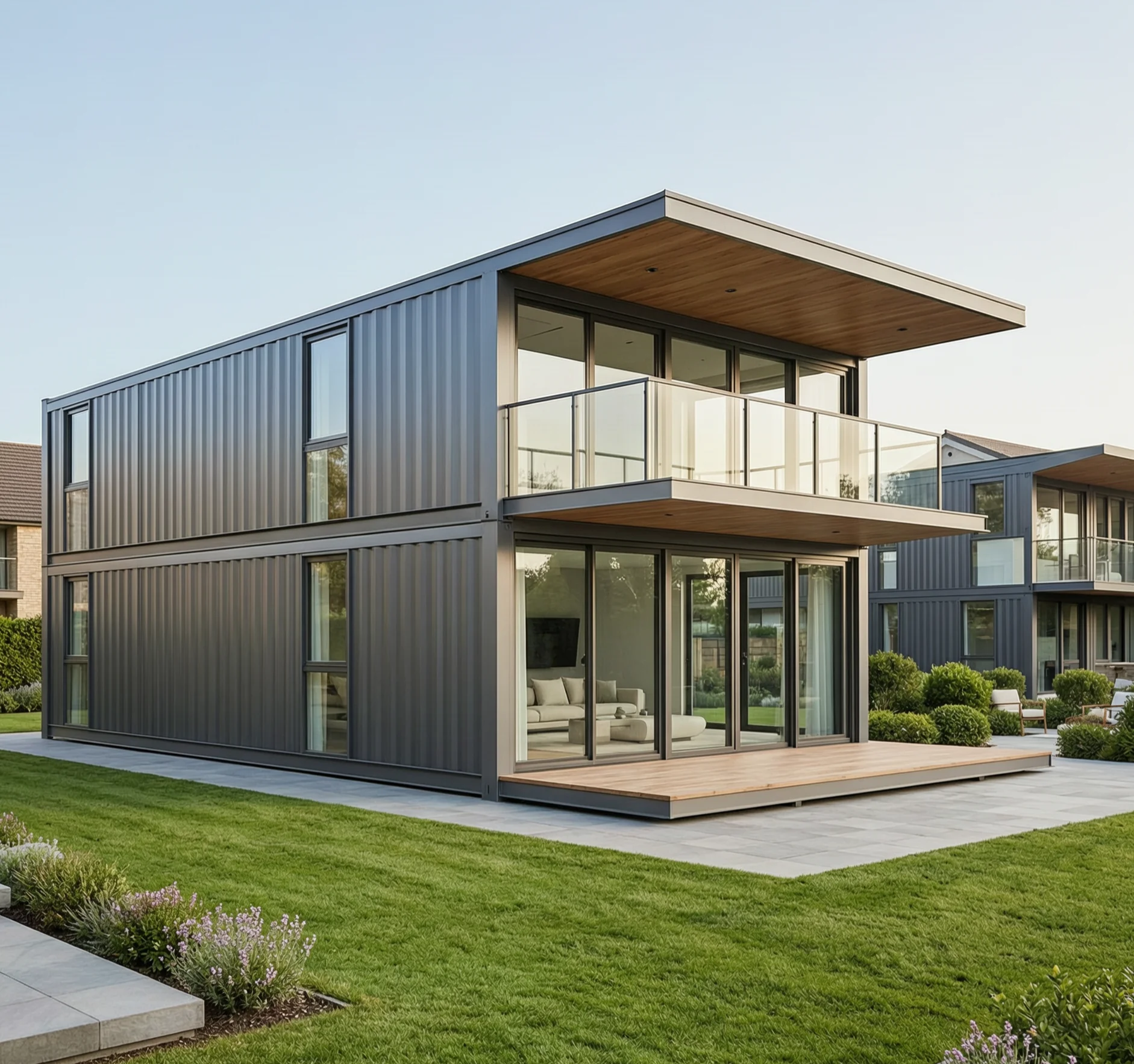 Tiny Expandable Container House Bedroom Bathroom Kitchen Off Grid Mountain Retreat Cabin Style Surrounded by Natural Forest View