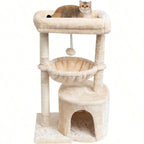 Small Cat Tree For Indoor Cats, Kittens Condo With Scratching Post And Board, Modern Activity Tower With Cradle, Beige