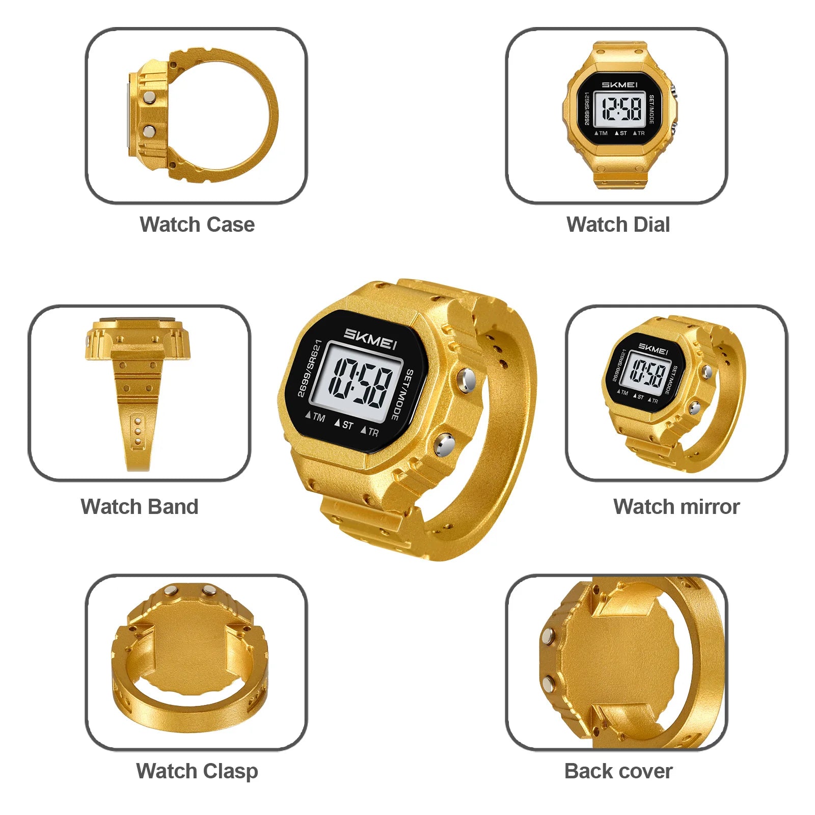 SKMEI 2699 New LED Digital Women Fashion Cool Rings Finger Watches Chronograph Plastic Watches Lady Jewelry （Cannot adjust size）