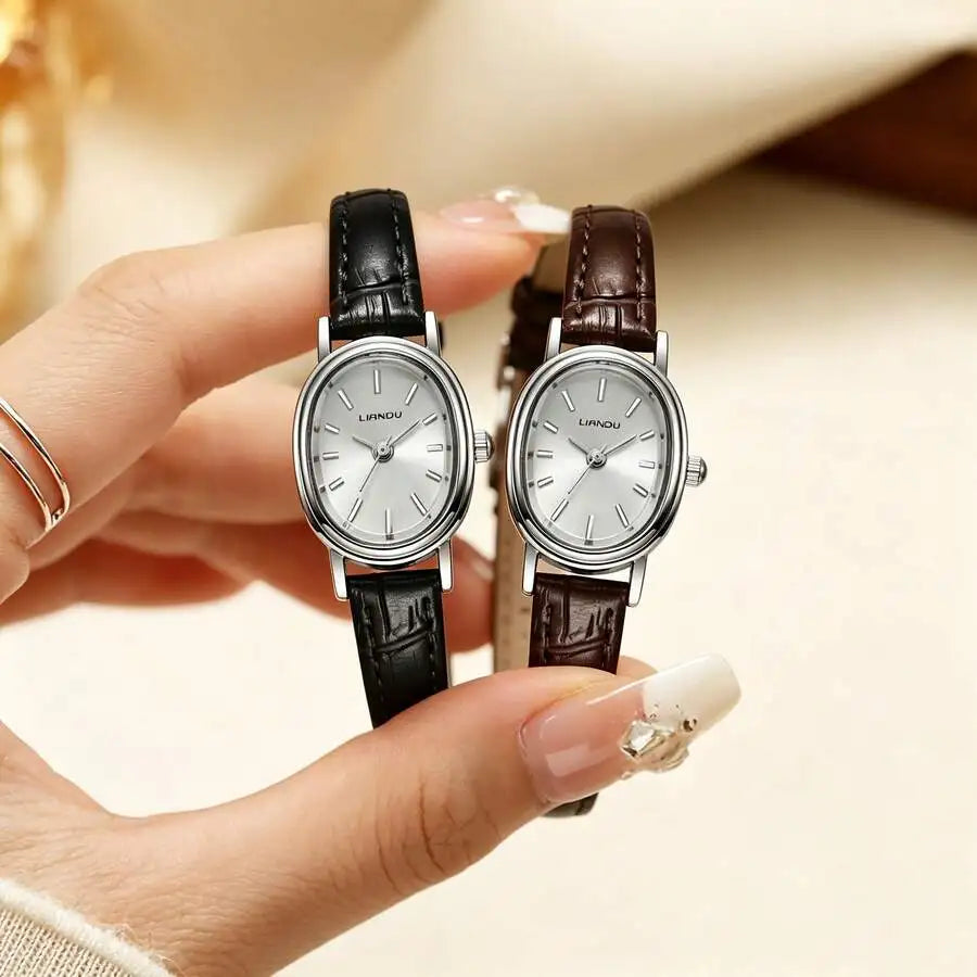 LIANDU LIANDU Vintage Fashion Minimalist Casual Women's Watch, Oval Case, PU Strap, Exquisite Small Dial, Elegant And Charming,