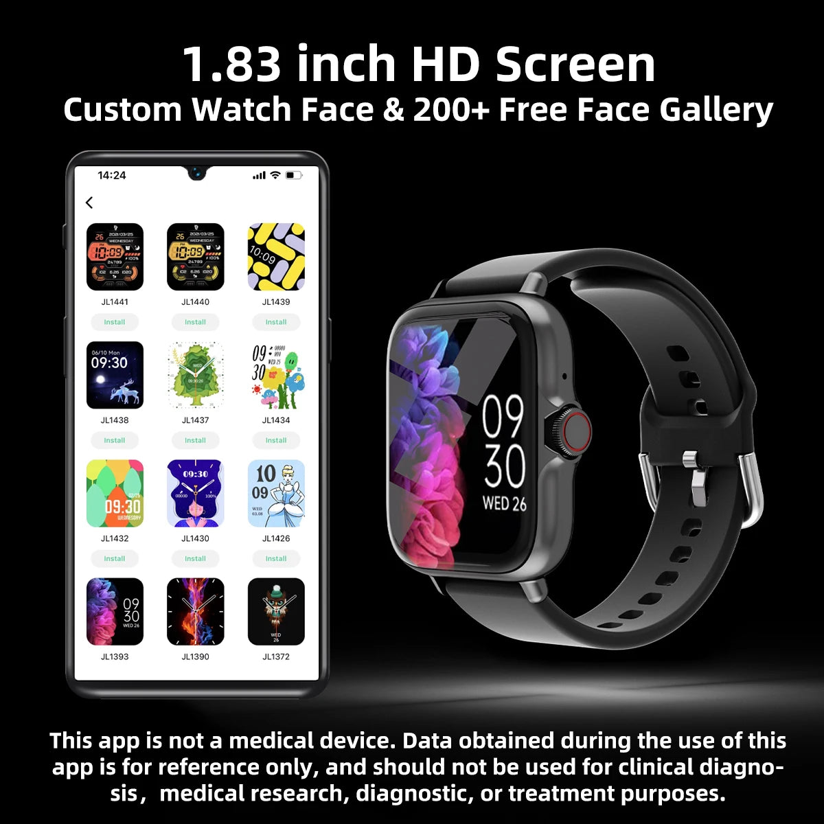 1.83'' Smart Watch with Message Answer Call Sleep Monitoring Sports Pedometer Information Alerts For iPhone Android