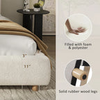 White King Size Upholstered Bed with Curved Headboard and Solid Wood Legs