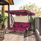 Outdoor 3-Person Patio Porch Swing Hammock Bench with Adjustable Canopy, Red