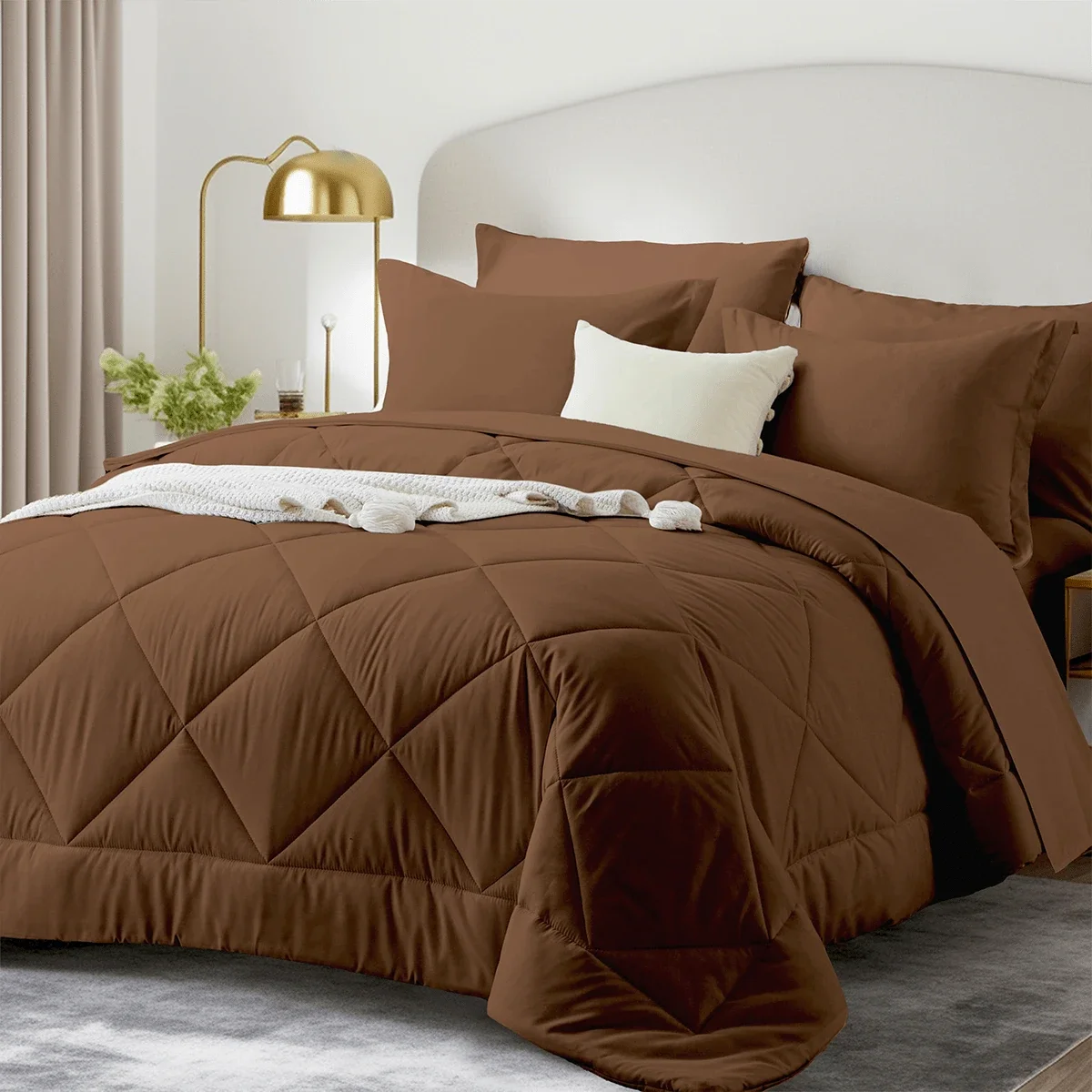 5/7 Piece Solid Color Bed Comforter Set Queen, Creative Geometric Pattern Design, Soft And Comfortable Summer Bedding Set