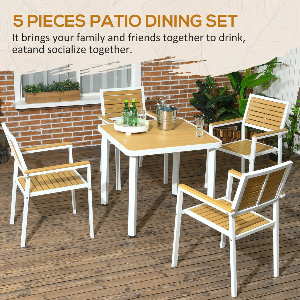 5Pc Outdoor Table and Chairs, Aluminum Patio Dining Set for 4 W/ Hdpe Materials Dinner Table with Umbrella Hole Yellow