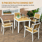 5Pc Outdoor Table and Chairs, Aluminum Patio Dining Set for 4 W/ Hdpe Materials Dinner Table with Umbrella Hole Yellow