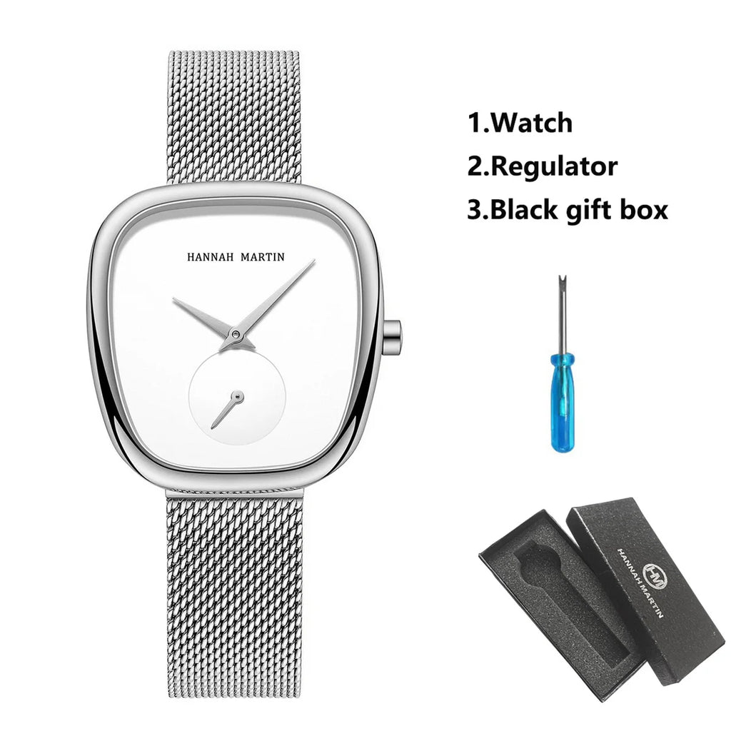 US Local Shipping Women's Watch Oval Rose Gold Case 34mm White Minimalist Dial Original Clock Quartz Movement, Creative Sub Dial, Stainless Steel Mesh Belt, Daily Matching, Work Commuting, Women Jewelry Watch
