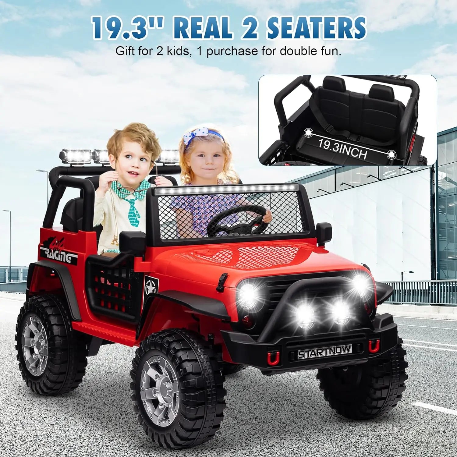 Joyracer 24V 2 Seater Kids Ride on Truck with Remote Control, 4×200W Motor, Electric Battery Powered Toys Car w/ 4 Wheels Spring Suspension, 3 Speeds, LED Lights, Bluetooth Music