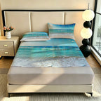 3pcs blue ocean Printed Coreless Bed Sheet Summer Set Multi Size Comfortable Bedding Decoration Machine Washable