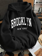 Men Vintage Print Casual Hoodie, Polyester Knit Sweatshirt With Front Kangaroo Pocket