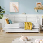 Modern White Twin Daybed with Trundle and Metal Frame, Multifunctional Bedroom Daybed Sofa Bed with Steel Slat Support