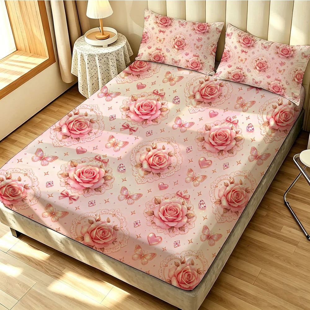 3pcs Spring Colored Flower Printed Coreless Bed Sheet Summer Set Multi Size Comfortable Bedding Decoration Machine Washable