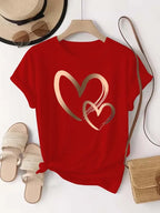 Summer New Fashion Women's Heart Printed T-shirt Trendy Casual Round Neck Top Short Sleeves Women T-shirt